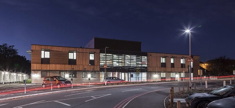 Hospital building at night