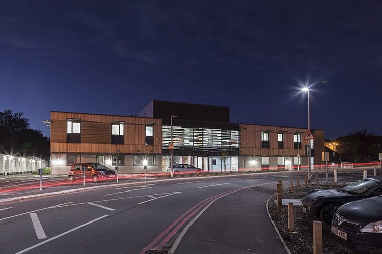 Hospital building at night